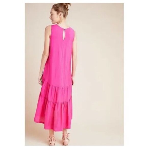 Maeve By Anthropologie Marlene Tiered Pink Maxi Dress Size L Sleeveless - Picture 2 of 10